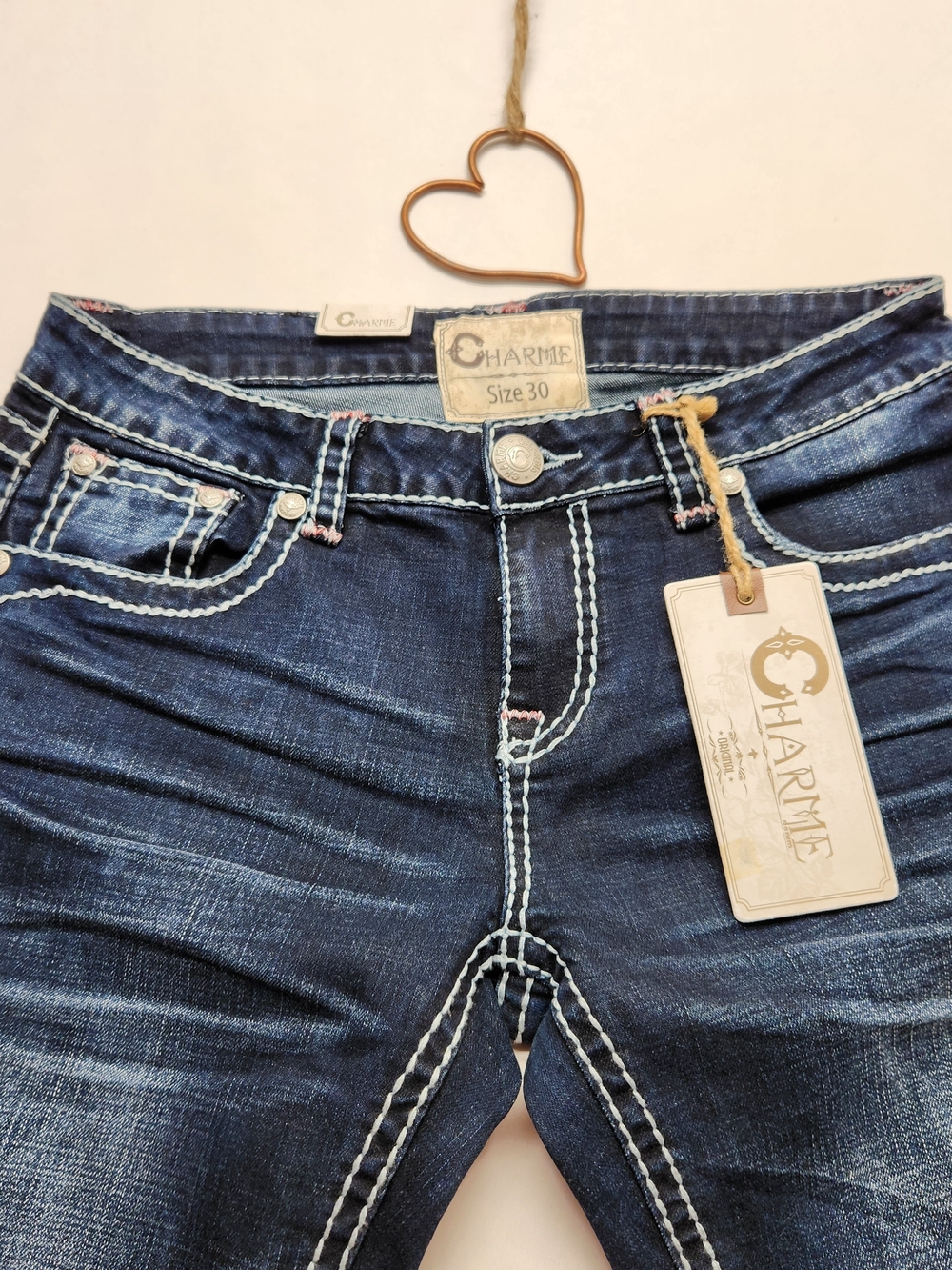 ⭐️NWT Charme by Grace in LA Western Boho Thick Stitch Y2K Bootcut Jeans size 30